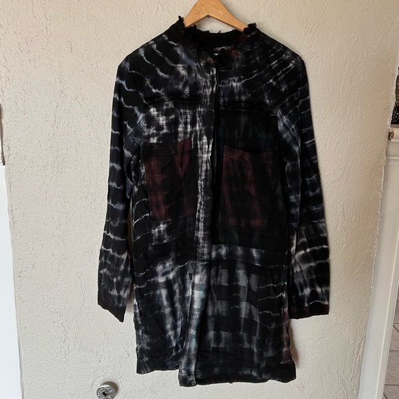 Anthropologie Burning Torch Plaid Tie Dye Burnout Button Down Tunic Dress - Picture 5 of 16